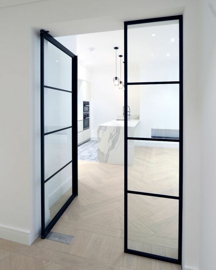 Black steel framed residential indoor glass doors