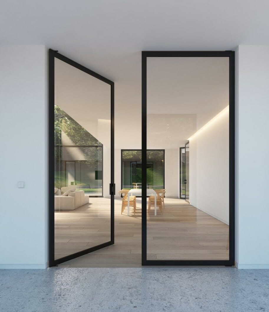 Minimalist Steel framed glass doors