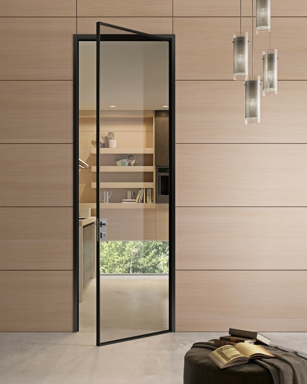 Refined black residential steel framed glass door