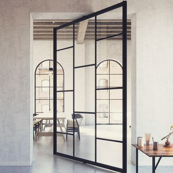Revolving black steel door